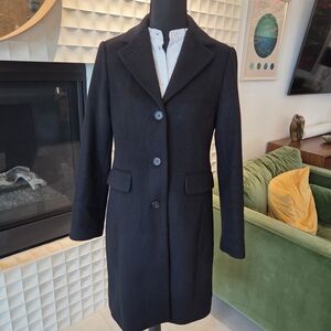 Classic J. Crew Black 3/4 Length Wool Cashmere Blend Coat - Women's Size 2